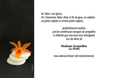 Pierre Orchidee orange Remerciement Décès